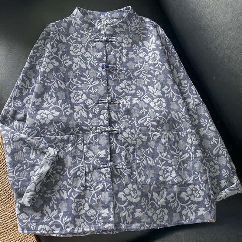 Buddha Stones Camicie da donna a maniche lunghe con tasche, stile vintage Tang, con bottoni a rana e stampa floreale, perfette per l'autunno. - image 1