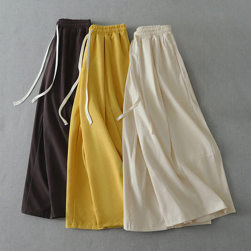 Buddha Stones Pantaloni capri da donna a gamba larga, comodi, con coulisse, tinta unita, per primavera/estate. Pantaloni casual estivi con tasca. - image 15