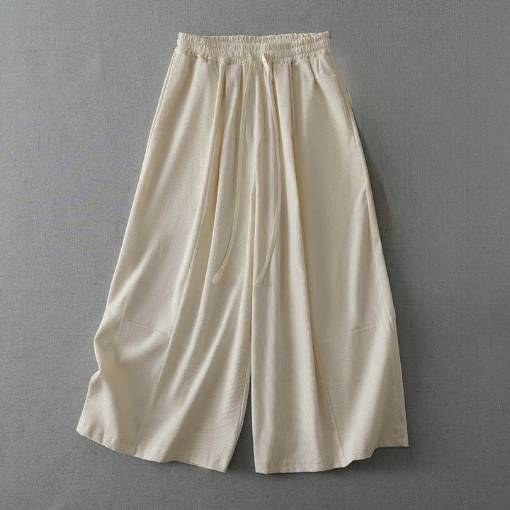 Buddha Stones Pantaloni capri da donna a gamba larga, comodi, con coulisse, tinta unita, per primavera/estate. Pantaloni casual estivi con tasca. - Bianco antico - US6, UK/AU10, EU38 (XL) - image 8