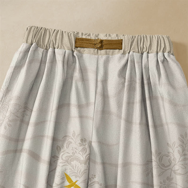 Buddha Stones Pantaloni harem da donna in puro cotone, modello vintage con motivo montagna e bambù, bottoni a rana, vita elasticizzata e tasche. - image 2