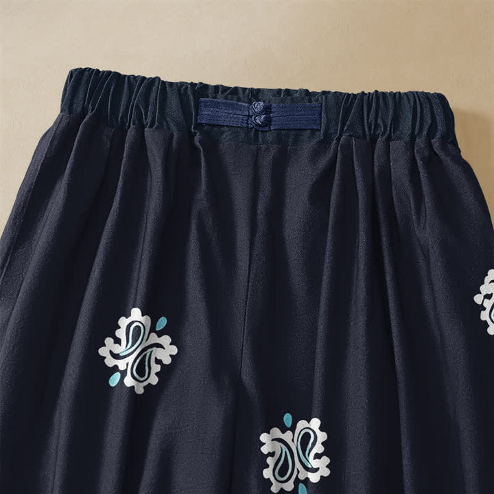 Buddha Stones Pantaloni harem da donna in puro cotone, stile bohémien, con motivo floreale paisley, bottoni a rana e vita elasticizzata, con tasche. - image 2