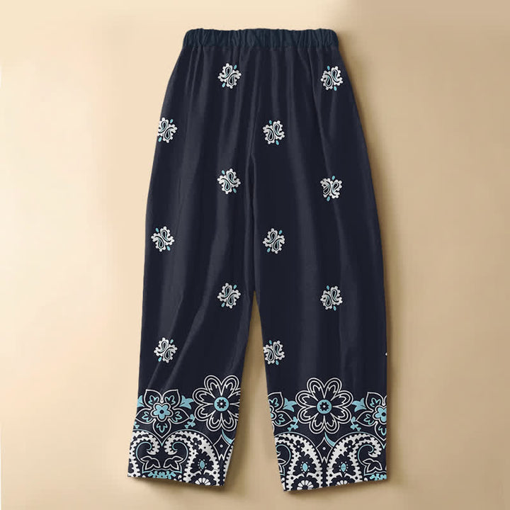 Buddha Stones Pantaloni harem da donna in puro cotone, stile bohémien, con motivo floreale paisley, bottoni a rana e vita elasticizzata, con tasche. - image 1