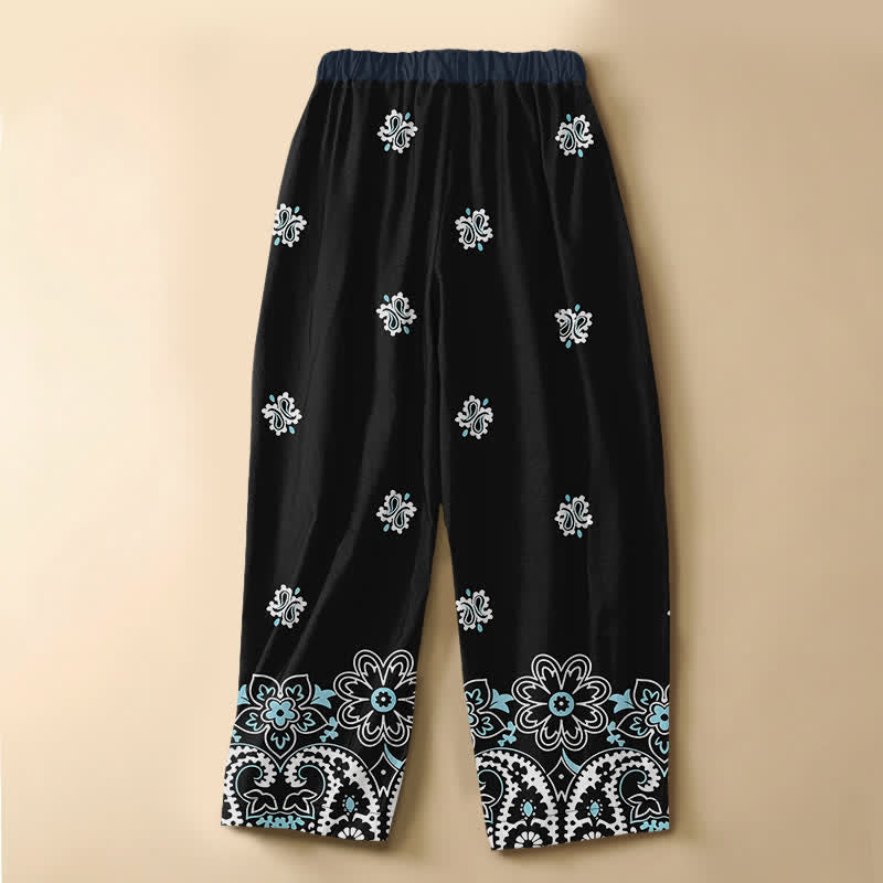 Buddha Stones Pantaloni harem da donna in puro cotone, stile bohémien, con motivo floreale paisley, bottoni a rana e vita elasticizzata, con tasche. - image 6