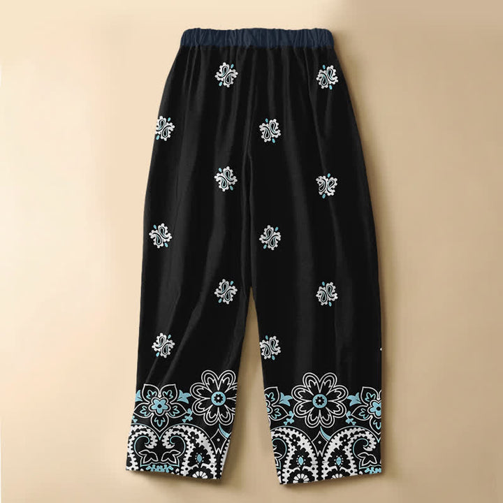 Buddha Stones Pantaloni harem da donna in puro cotone, stile bohémien, con motivo floreale paisley, bottoni a rana e vita elasticizzata, con tasche. - image 6