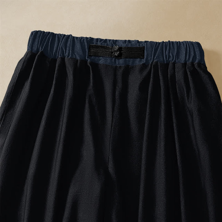 Buddha Stones Pantaloni harem da donna in puro cotone con motivo a onde di loto dorato, bottoni a rana e vita elasticizzata, con tasche. - image 2