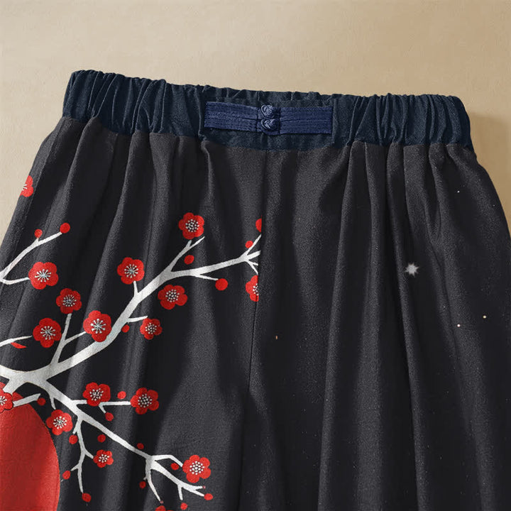 Buddha Stones Pantaloni harem da donna in puro cotone con motivo a onde e koi orientali, bottoni a rana e vita elasticizzata, con tasche. - image 2