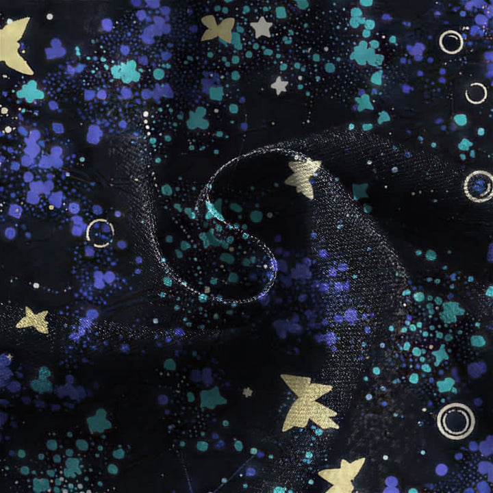 Buddha Stones Pantaloni harem da donna in puro cotone con motivo "Oceano stellato, farfalle, carpe koi", bottoni a rana e vita elasticizzata con tasche. - image 4