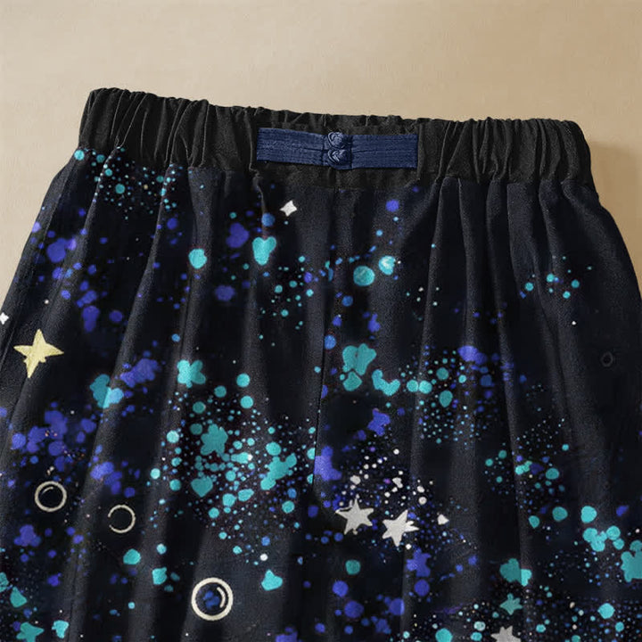 Buddha Stones Pantaloni harem da donna in puro cotone con motivo "Oceano stellato, farfalle, carpe koi", bottoni a rana e vita elasticizzata con tasche. - image 2