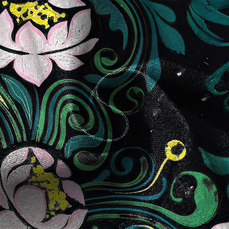 Buddha Stones Pantaloni harem da donna in puro cotone con motivo vintage a vite di loto, bottoni a rana e vita elasticizzata, con tasche. - image 4
