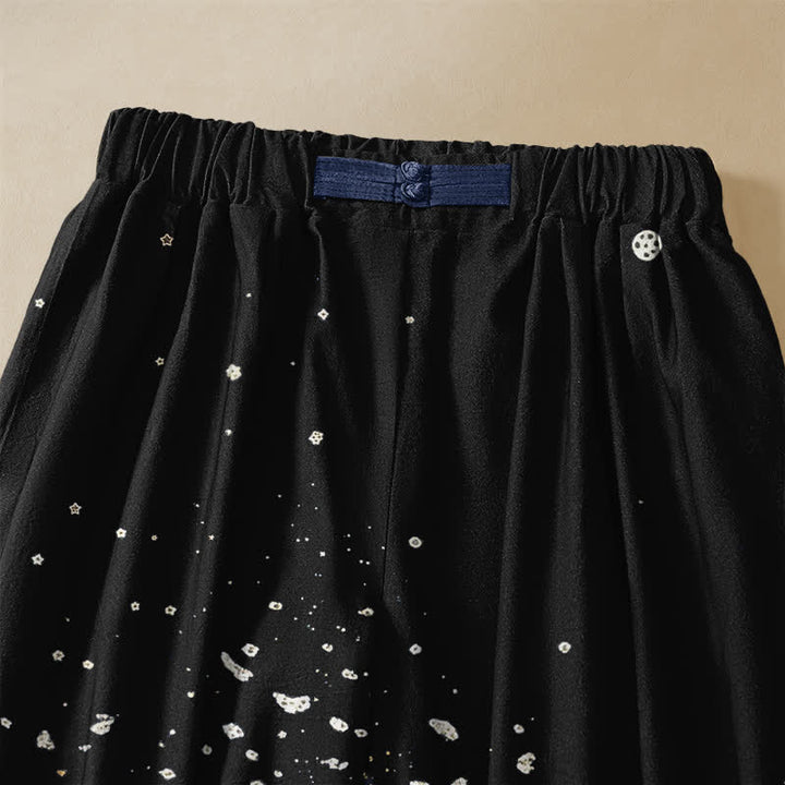 Buddha Stones Pantaloni harem da donna in puro cotone con motivo paesaggio montano orientale, bottoni a rana e vita elasticizzata, con tasche. - image 2