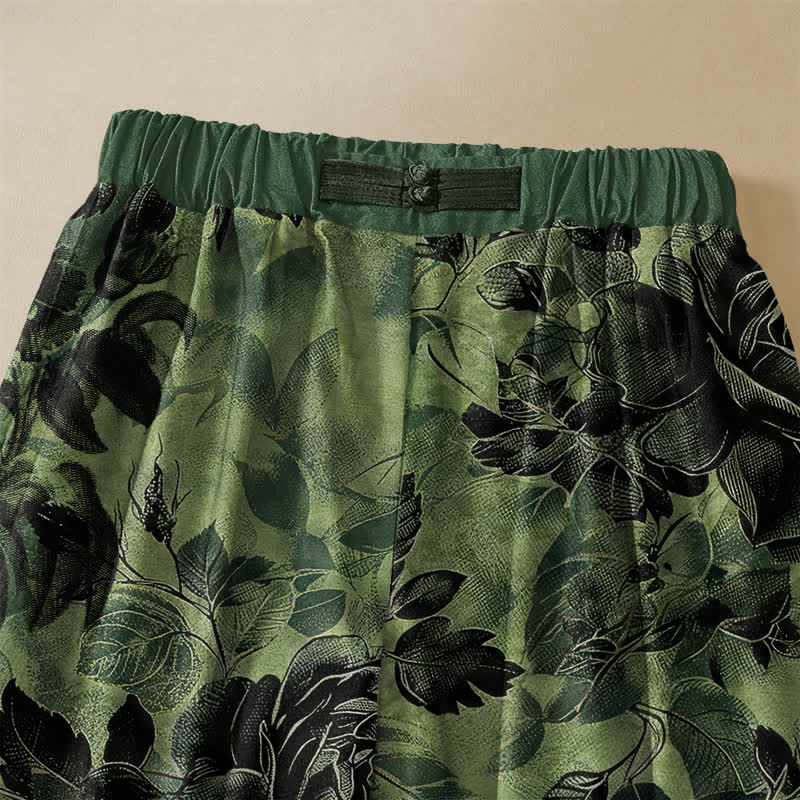 Buddha Stones Pantaloni harem da donna in puro cotone con motivo floreale vintage a rose, bottoni a rana e vita elasticizzata, con tasche. - image 2