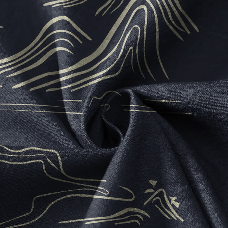 Buddha Stones Camicia da donna a maniche lunghe con scollo a V e allacciatura, in stile Hanfu, con stampa di montagne, nuvole e luna, in cotone. - image 4