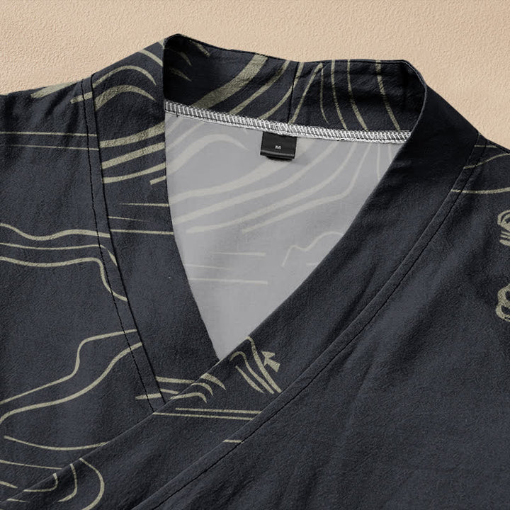 Buddha Stones Camicia da donna a maniche lunghe con scollo a V e allacciatura, in stile Hanfu, con stampa di montagne, nuvole e luna, in cotone. - image 2