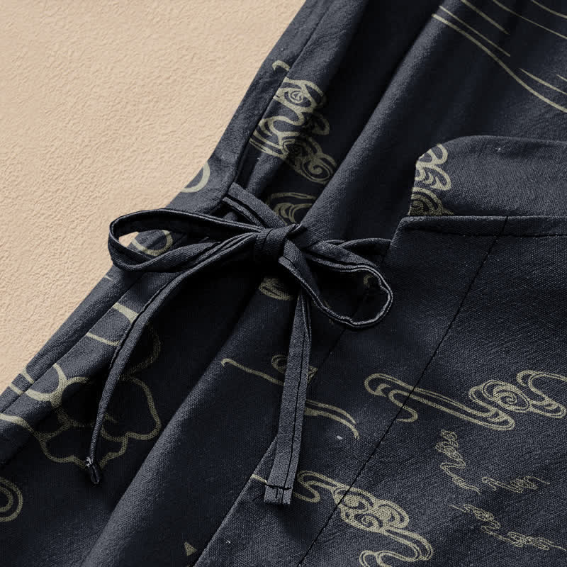 Buddha Stones Camicia da donna a maniche lunghe con scollo a V e allacciatura, in stile Hanfu, con stampa di montagne, nuvole e luna, in cotone. - image 3