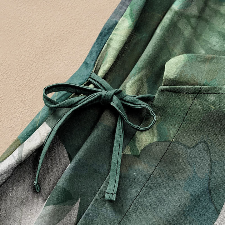 Buddha Stones Kimono da donna a maniche lunghe, stile Hanfu, con scollo a V e allacciatura, in cotone bianco con stampa a foglie di loto. - image 3