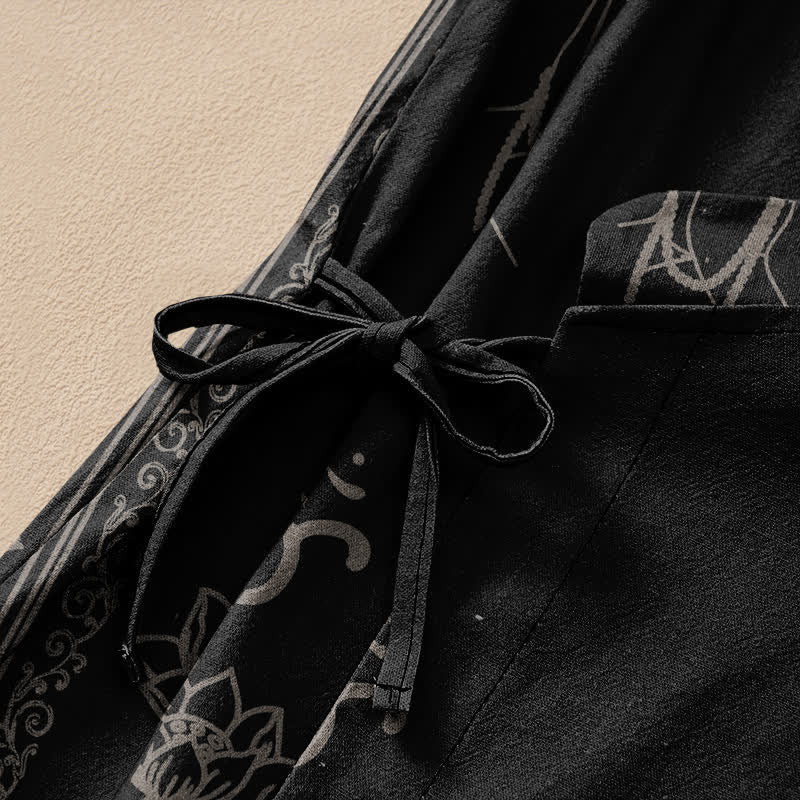 Buddha Stones Kimono da donna a maniche lunghe, stile Hanfu, con scollo a V e allacciatura, in cotone con stampa loto Om. - image 3