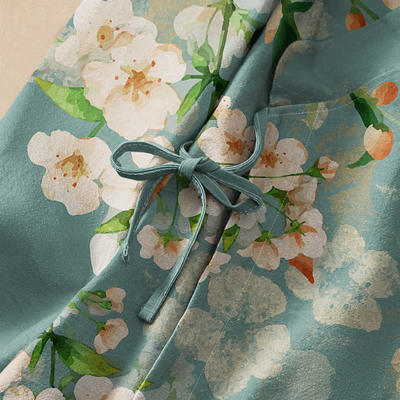Buddha Stones Kimono da donna a maniche lunghe, stile Hanfu, con scollo a V e allacciatura, in cotone con stampa di fiori di ciliegio e uccelli. - image 3