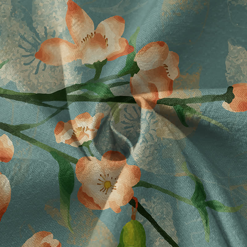 Buddha Stones Kimono da donna a maniche lunghe, stile Hanfu, con scollo a V e allacciatura, in cotone con stampa di fiori di ciliegio e uccelli. - image 4
