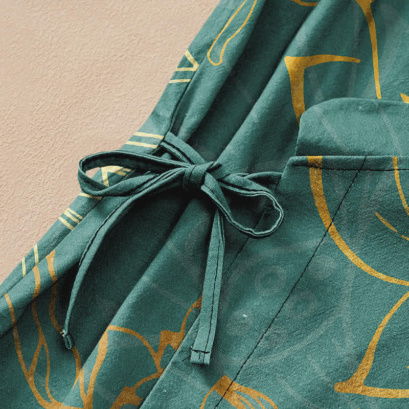 Buddha Stones Kimono da donna a maniche lunghe con scollo a V, stampa floreale di loto e pesci, in cotone. Modello a kimono. - image 3