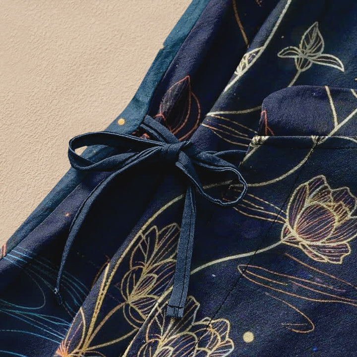 Buddha Stones Kimono da donna a maniche lunghe con scollo a V e allacciatura, in cotone con stampa di laghetto di loto e carpe koi. - image 3