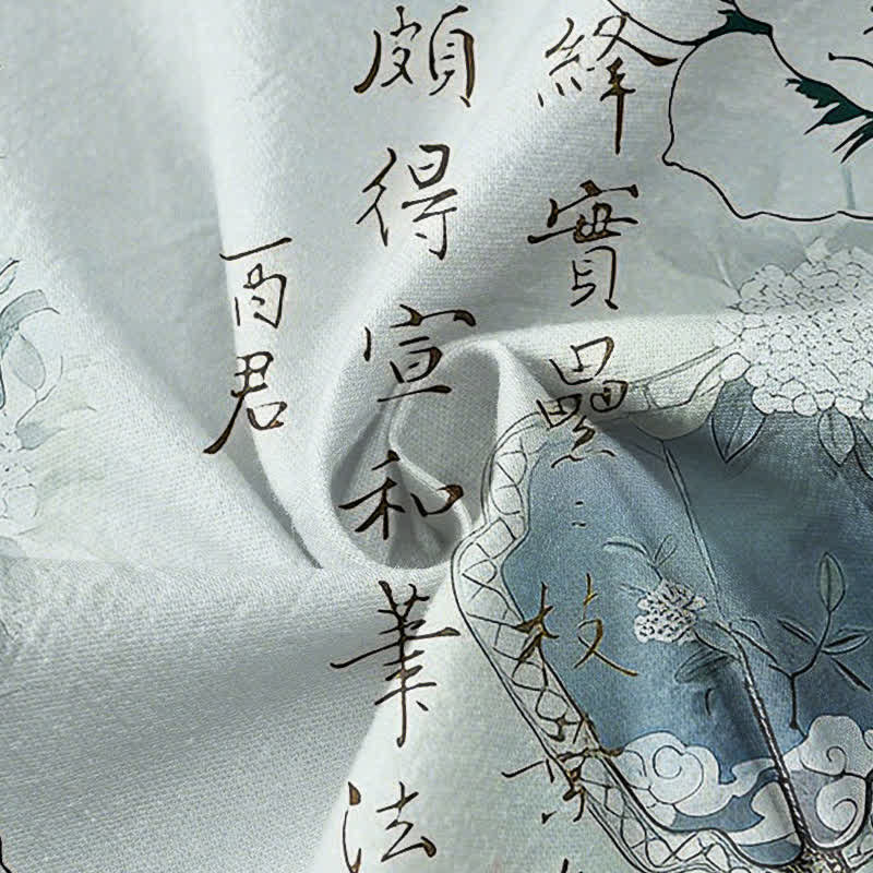 Buddha Stones Kimono da donna a maniche lunghe con scollo a V e allacciatura, in stile Hanfu, con stampa calligrafica a loto e motivo di cotone. - image 4