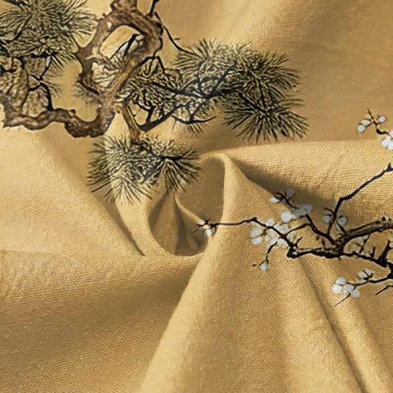Buddha Stones Kimono da donna a maniche lunghe, stile Hanfu, con scollo a V e allacciatura, in cotone con stampa di gru e fiori di pino. - image 4