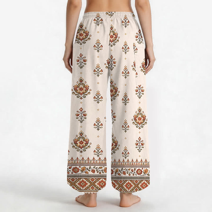 Buddha Stones Pantaloni harem da donna in cotone, stile bohémien, con fantasia floreale etnica e vita elasticizzata, dotati di tasche laterali. - image 2