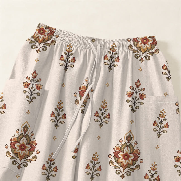 Buddha Stones Pantaloni harem da donna in cotone, stile bohémien, con fantasia floreale etnica e vita elasticizzata, dotati di tasche laterali. - image 5