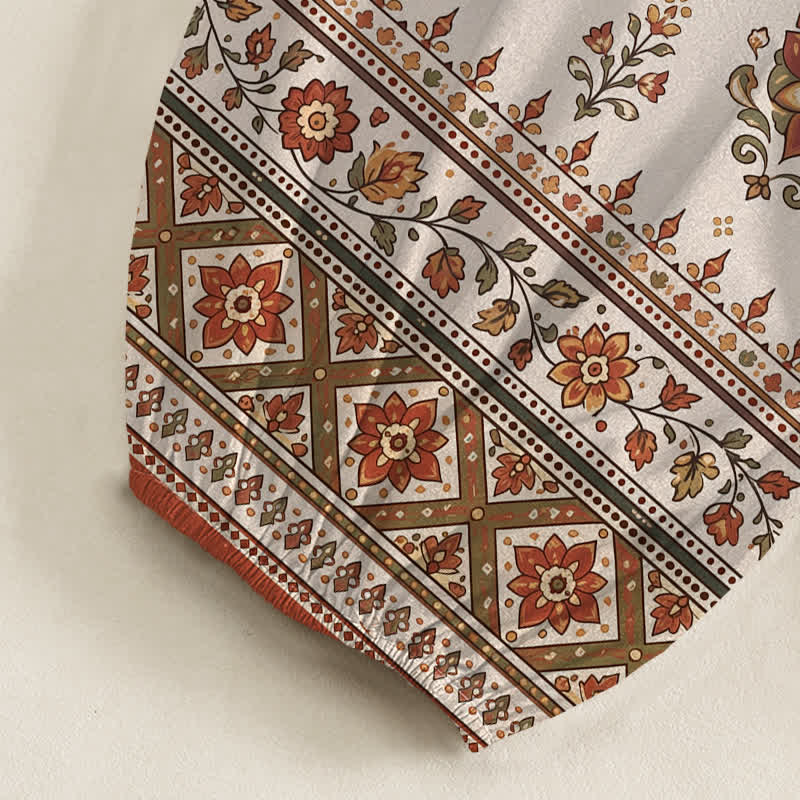 Buddha Stones Pantaloni harem da donna in cotone, stile bohémien, con fantasia floreale etnica e vita elasticizzata, dotati di tasche laterali. - image 6