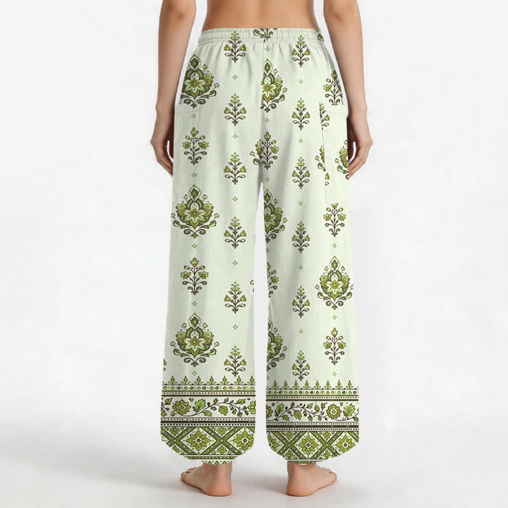 Buddha Stones Pantaloni harem da donna in cotone, stile bohémien, con fantasia floreale etnica e vita elasticizzata, dotati di tasche laterali. - image 9