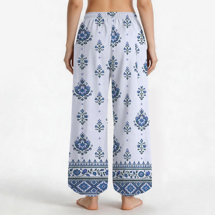 Buddha Stones Pantaloni harem da donna in cotone, stile bohémien, con fantasia floreale etnica e vita elasticizzata, dotati di tasche laterali. - image 12