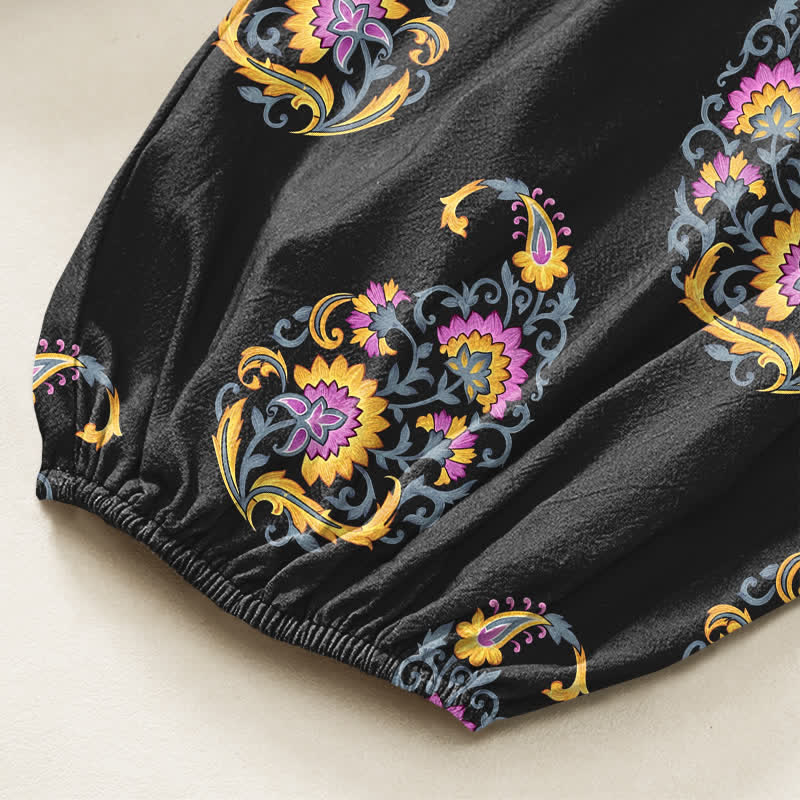 Buddha Stones Pantaloni harem da donna in cotone stile bohémien con motivo paisley persiano e vita elasticizzata, con tasche laterali. - image 6