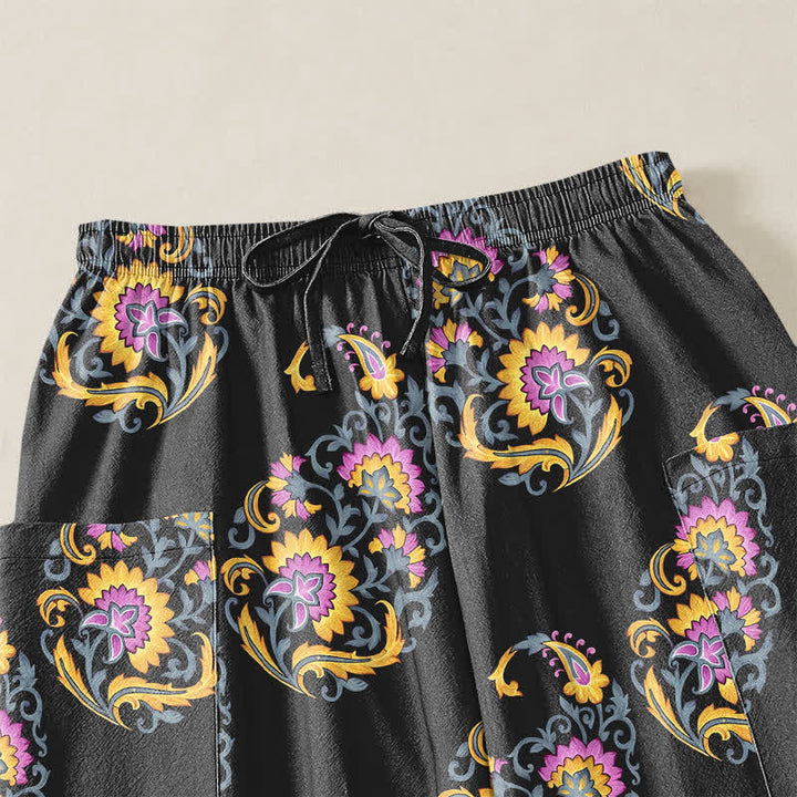 Buddha Stones Pantaloni harem da donna in cotone stile bohémien con motivo paisley persiano e vita elasticizzata, con tasche laterali. - image 5