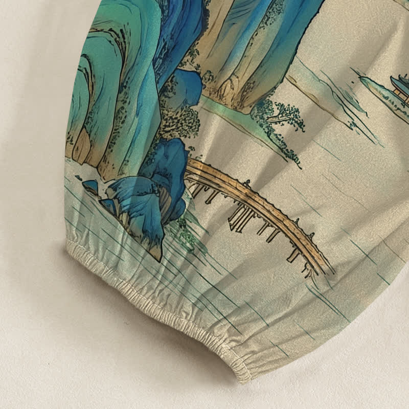 Buddha Stones Pantaloni harem da donna in cotone con elastico in vita e tasche laterali, fantasia Peaks Waters. - image 6