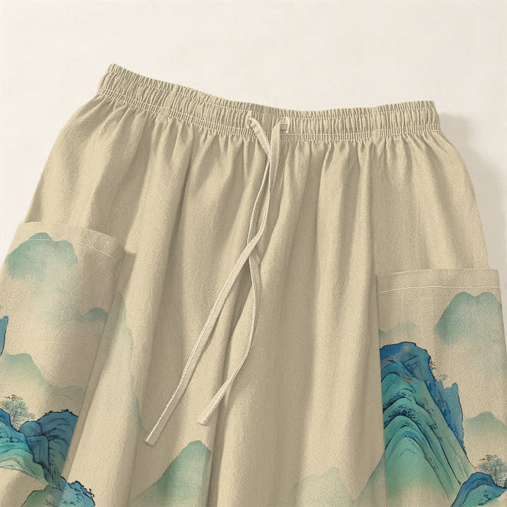 Buddha Stones Pantaloni harem da donna in cotone con elastico in vita e tasche laterali, fantasia Peaks Waters. - image 5