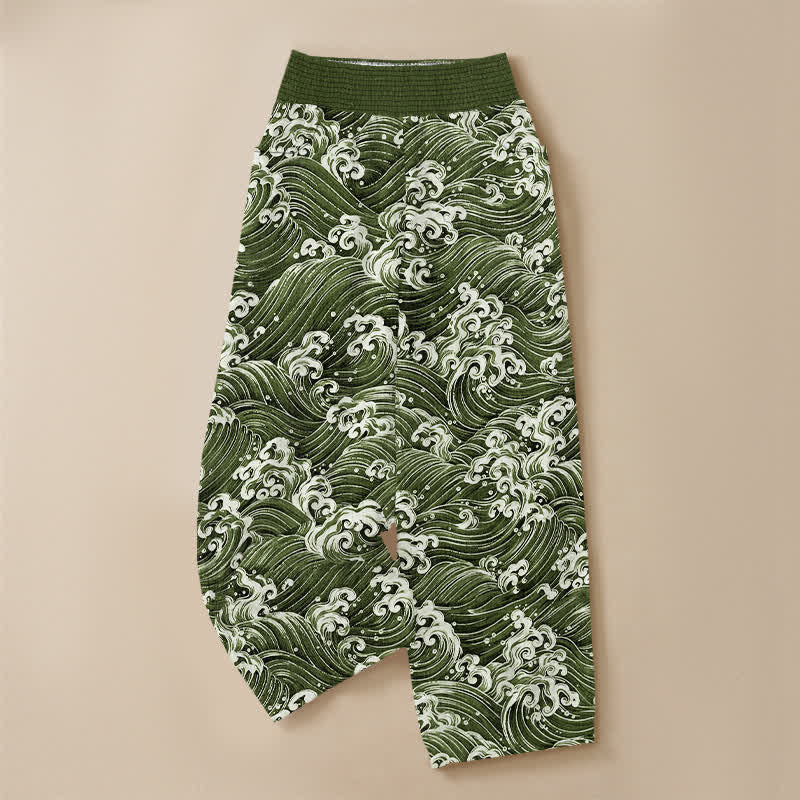 Buddha Stones Pantaloni harem da donna in cotone con motivo a onde oceaniche, plissettati e vita elasticizzata, con tasche. - image 13