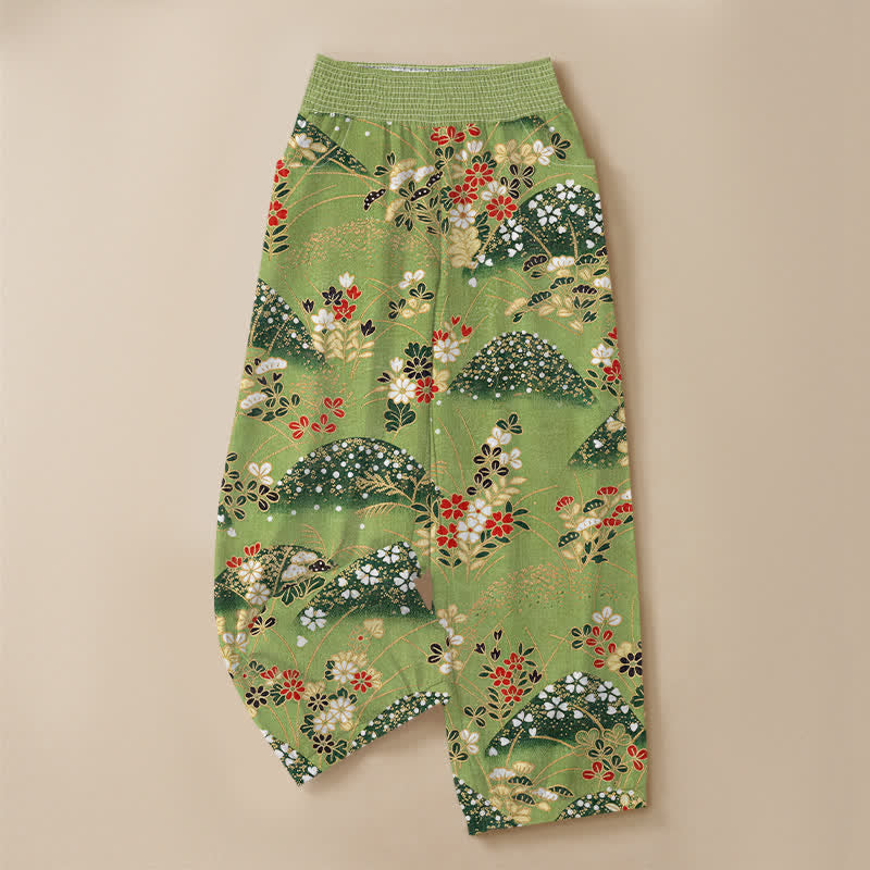 Buddha Stones Pantaloni harem da donna Cotton Hill con motivo floreale, pieghe e vita elasticizzata, con tasche. - image 3
