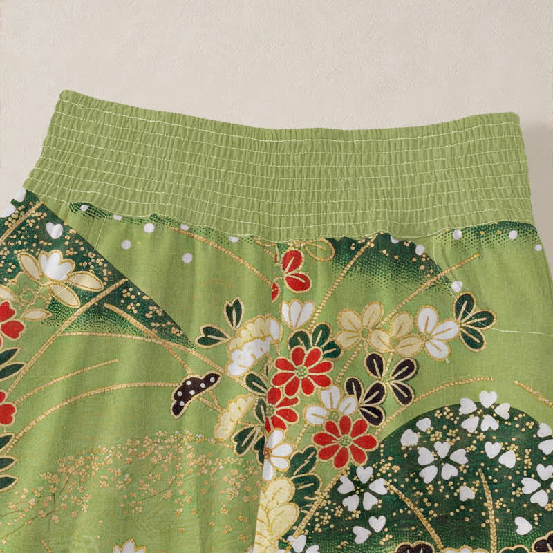 Buddha Stones Pantaloni harem da donna Cotton Hill con motivo floreale, pieghe e vita elasticizzata, con tasche. - image 4