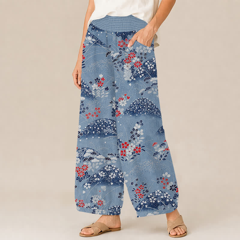 Buddha Stones Pantaloni harem da donna Cotton Hill con motivo floreale, pieghe e vita elasticizzata, con tasche. - image 7