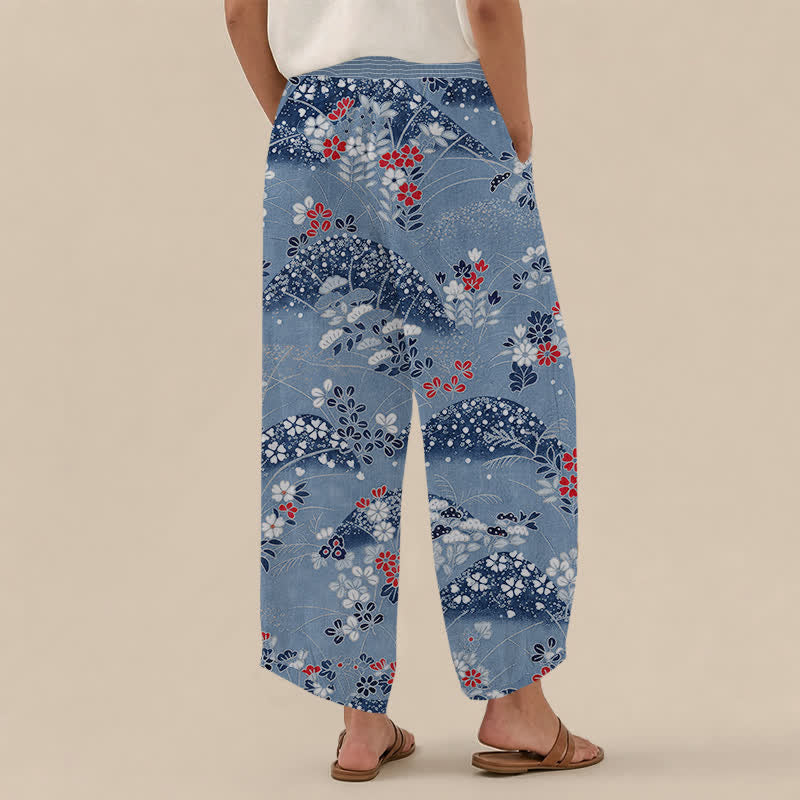 Buddha Stones Pantaloni harem da donna Cotton Hill con motivo floreale, pieghe e vita elasticizzata, con tasche. - image 8