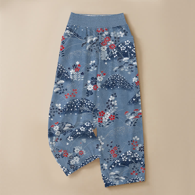 Buddha Stones Pantaloni harem da donna Cotton Hill con motivo floreale, pieghe e vita elasticizzata, con tasche. - image 9