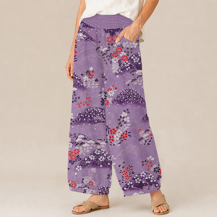 Buddha Stones Pantaloni harem da donna Cotton Hill con motivo floreale, pieghe e vita elasticizzata, con tasche. - image 11