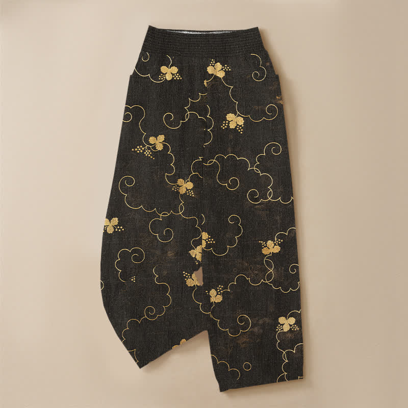 Buddha Stones Pantaloni harem da donna in cotone stile vintage con motivo floreale e nuvole, plissettati e vita elasticizzata, con tasche. - image 3
