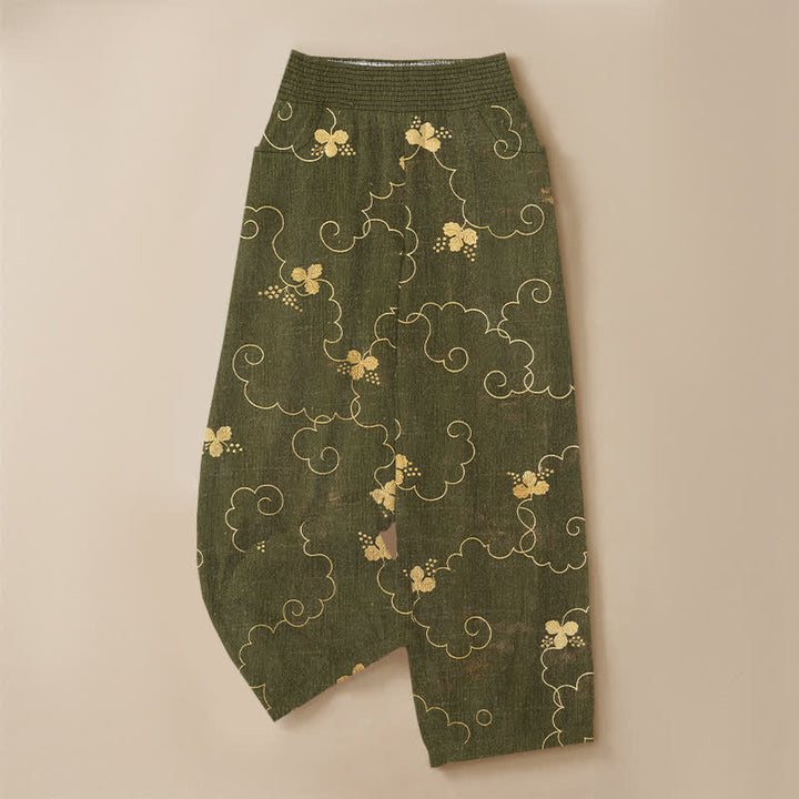 Buddha Stones Pantaloni harem da donna in cotone stile vintage con motivo floreale e nuvole, plissettati e vita elasticizzata, con tasche. - image 13