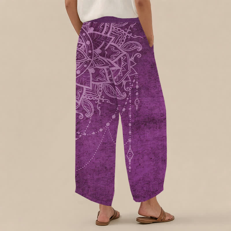 Buddha Stones Pantaloni harem da donna in cotone stile boho con motivo mandala e perline, plissettati e vita elasticizzata, con tasche. - image 2