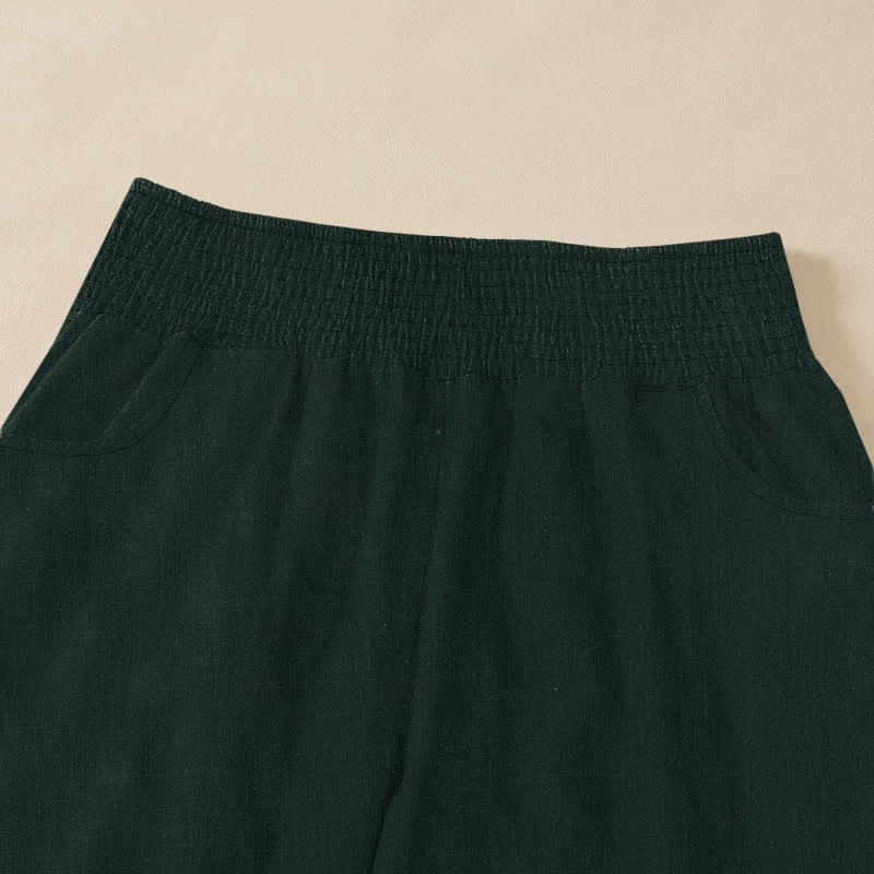 Buddha Stones Pantaloni harem da donna in cotone con stampa acquerello di loto e carpa koi, vita elasticizzata e pieghe, con tasche. - image 4