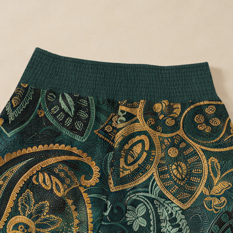 Buddha Stones Pantaloni harem da donna in cotone vintage con motivo floreale paisley, pieghe e vita elasticizzata, con tasche. - image 4
