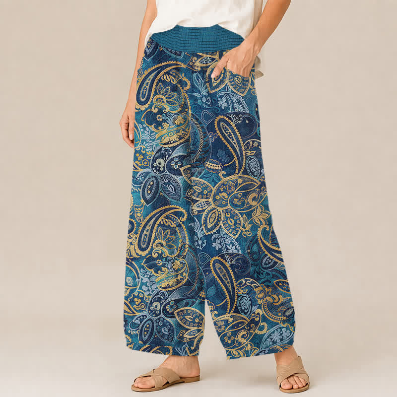 Buddha Stones Pantaloni harem da donna in cotone vintage con motivo floreale paisley, pieghe e vita elasticizzata, con tasche. - image 7