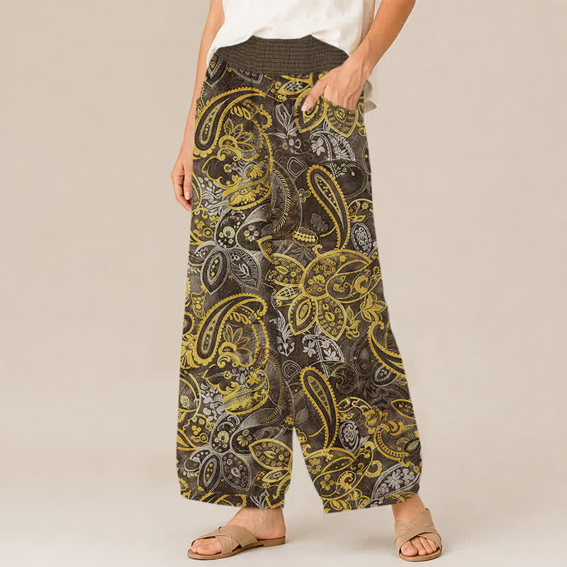 Buddha Stones Pantaloni harem da donna in cotone vintage con motivo floreale paisley, pieghe e vita elasticizzata, con tasche. - image 11
