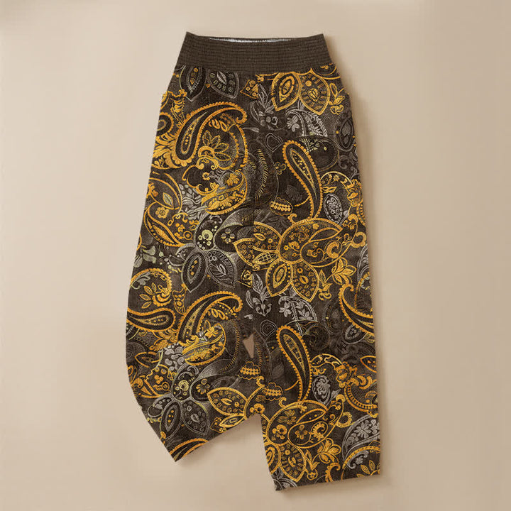 Buddha Stones Pantaloni harem da donna in cotone vintage con motivo floreale paisley, pieghe e vita elasticizzata, con tasche. - image 13